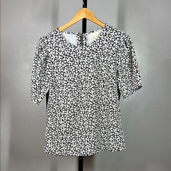 MELLODAY Black and White Fitted Short Sleeve Blouse - Picture 1 of 7